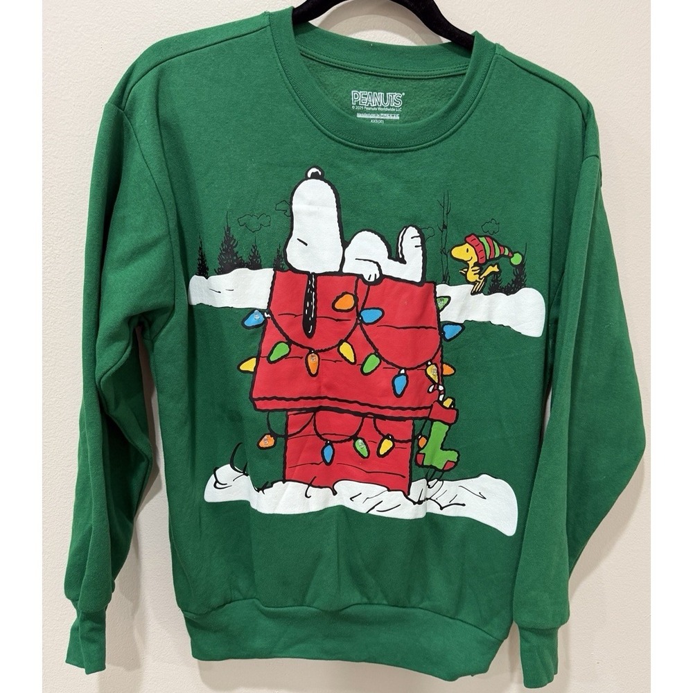 Peanuts Snoopy Christmas Light Up Sweater XXS Green Graphic Holiday